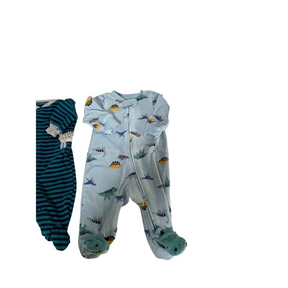 Lot of 2 Boys Infant Baby Size 3 Months Bodysuit Footed Sleeper Pajamas Blue Din - Picture 2 of 4